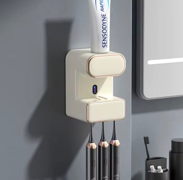Station Dentaire Murale 2-en-1 UV + Distributeur de Dentifrice – Support Brosse à Dents Mural Hygiène