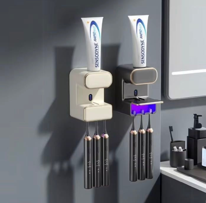 Station Dentaire Murale 2-en-1 UV + Distributeur de Dentifrice – Support Brosse à Dents Mural Hygiène